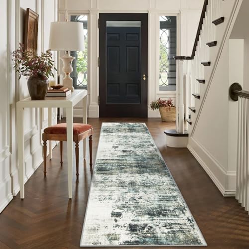 2'6''x8' Runner Rugs Washable Rug:Modern Abstract Hallway Teal Green Carpet