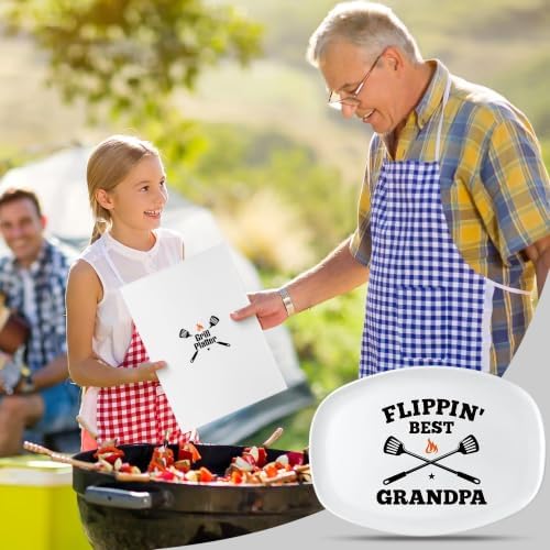 R HORSE Grandpa Grill Platter Gift, BBQ White Oval Melamine Serving Tray