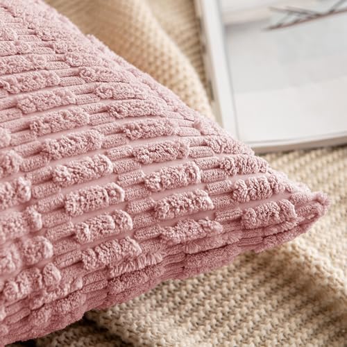MIULEE Corduroy Decorative Throw Pillow Covers 18x18 Blush Pink Pack of 2