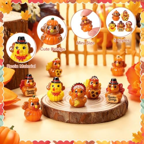 50 Pcs Thanksgiving Mini Resin Ducks, Tiny Turkey Ducks