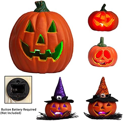 JOYIN 5 Pcs Light Up Halloween Pumpkin Decor Jack O Lantern Decorations Outdoor Indoor, Halloween Props Plastic Pumpkins Large Trick Or Treat Table Top Home Room Party Yards Supplies Favors