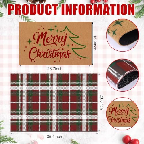 Tinideya 2 Pcs Merry Christmas Layered Doormat Set