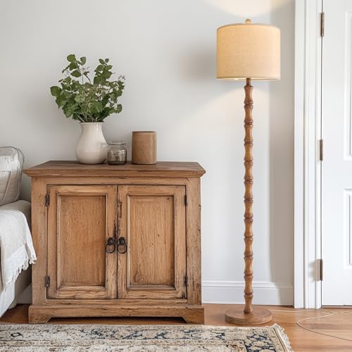 BOBOMOMO 62" Rustic Floor Lamp for Living Room, Retro Farmhouse Floor Lamp Rotary Switch, Resin Standing Lamp for
