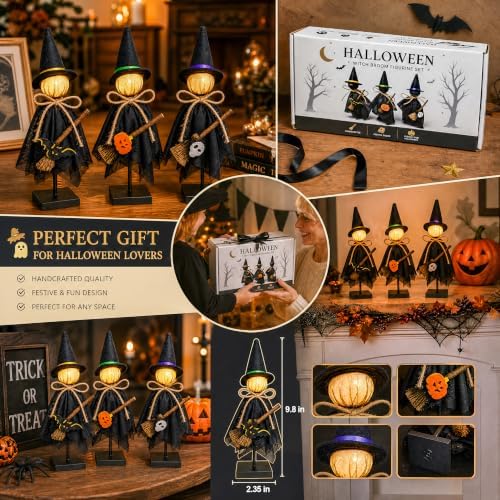 NEROSUN 3 Pcs Lighted Halloween Table Witch Figurines Decor