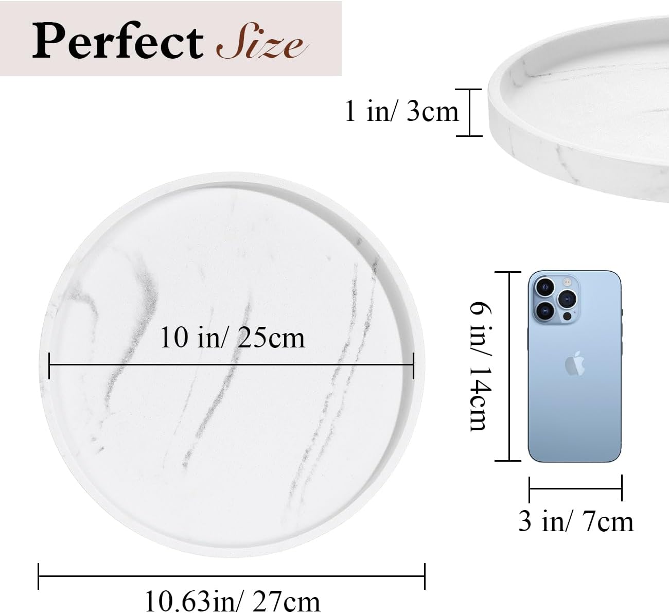 Marble Round Tray / Gravel White / Rotatable 10.63 / 10.63 Inch