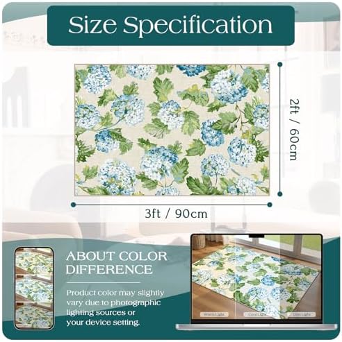 Front Door Mat Indoor Outside Entrance 2x3 Blue Hydrangea Entry Rug