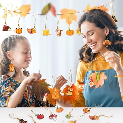 36Pcs Fall Tree Ornaments Double Side Acrylic Autumn Hanging Decor
