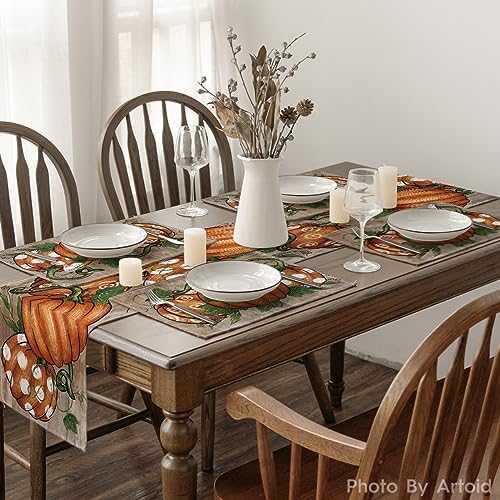 Artoid Mode Wood Polka Dot Pumpkins Fall Placemats Set of 6-12 x 18 Inch
