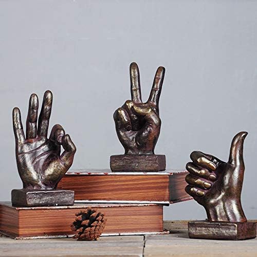 Hand Finger Gesture Desk Statues Fingers Sculpture Creative Home Living / Victory Gesture In Silver