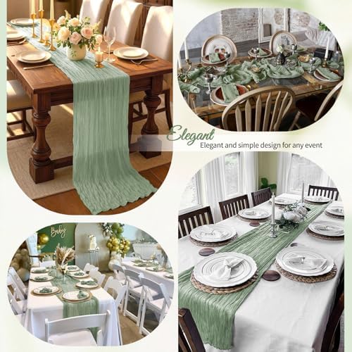 12 Pack Sage Green Cheesecloth Table Runner 10Ft, Gauze Table Runners 21.5 x 120 inch,Semi Sheer Cheese Cloth Fabric Runner Bulk for Wedding,Party,Baby Shower,Bridal Shower