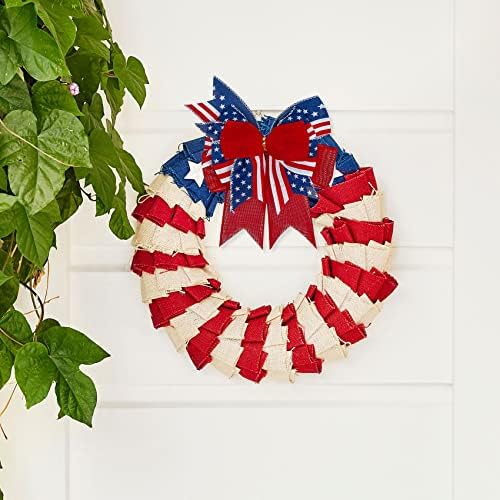 SIMISI RIBBON 4th of July Bow Red White Blue Wreath Bows Patriotic Decoration for Memorial Day, Veteran's Day (9.5 x 13 inch)