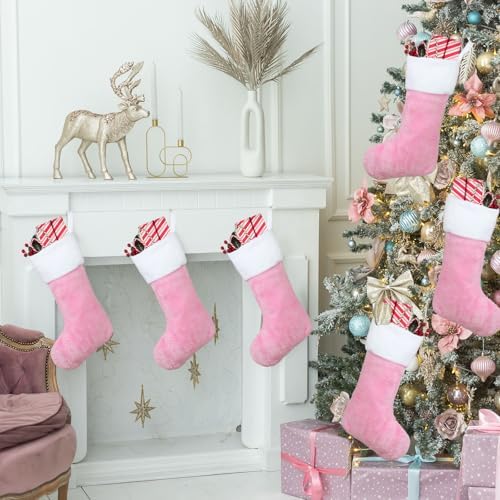 12 Pcs Christmas Stocking 18" Plush,Pink and White