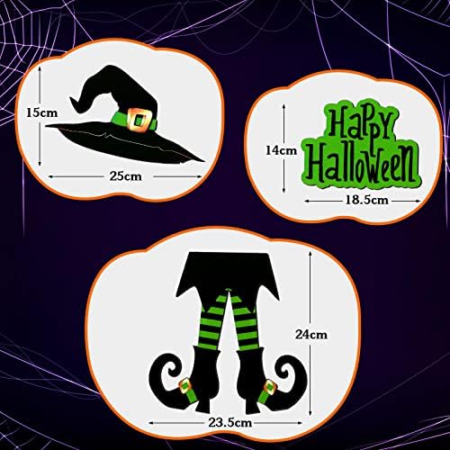 Yerliker Happy Halloween Sign Decoration Green Wooden Witch Hanging