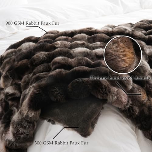 BENVWE Fluffy Faux Fur Throw Blanket for Couch, Soft Plush Thick Cozy Fuzzy Luxury Minky Bubble Blanket for Home Living