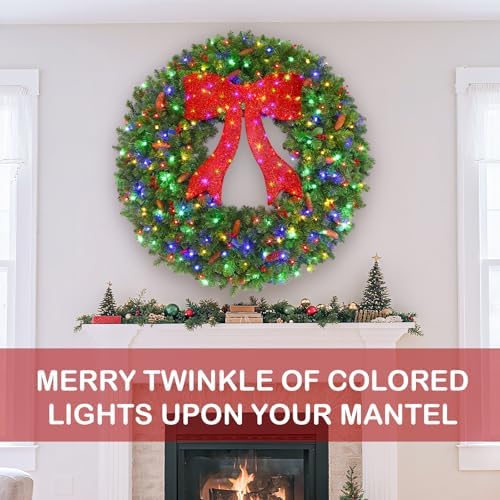 SHareconn 48Inch Large Artificial Prelit Christmas Wreath for Outdoor Decor