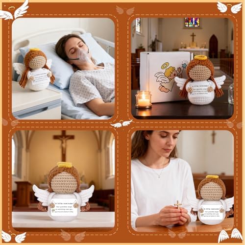 Crochet Guardian Angel Gifts for Cancer Mom Friend Nurse Teacher,Get Well Soon Gifts for Catholic Spiritual Self Motivation Church Decor Emotional Inspirational Support Graduation Gift