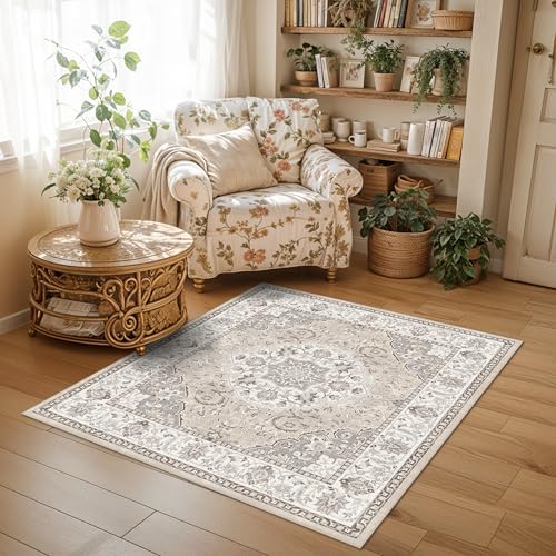 Washable 5x5 Square Area Rugs: Indoor Non-Slip Entryway Kitchen Rugs Oriental Stain-Resistant Bathroom Laundry Floor