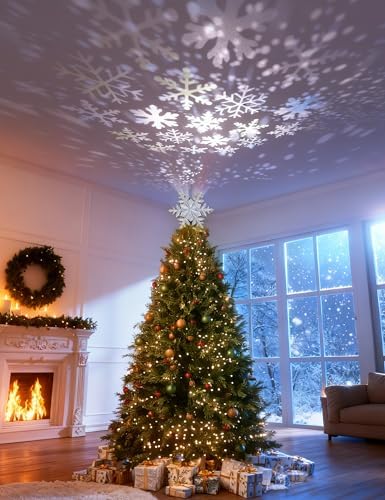 DG-Direct Christmas Tree Topper with Rotating Snowflake Projector, Silver