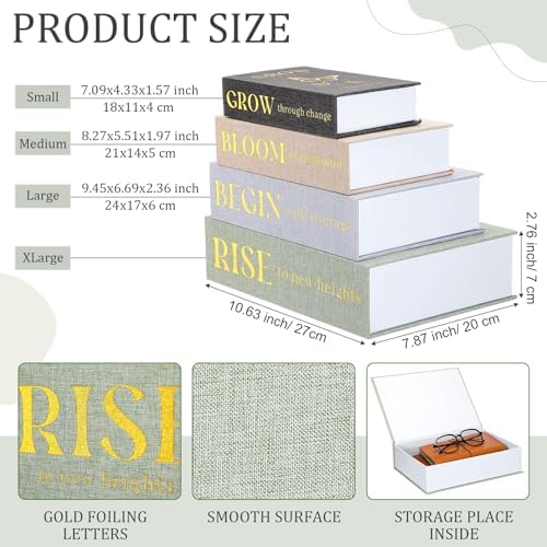 Sabary Set of 4 Books Decorative Boxes Faux Books Stacked for Coffee Tables Modern Home Bookshelves DIY Crafts Decoration (Elegant,Inspirational Themes)