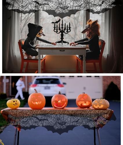 Halloween Fireplace Decorations, Fireplace Mantle Scarf Cover Garland Decor, Black Lace Spider Web for Door Windows for Festive Party (Style bat, black1)