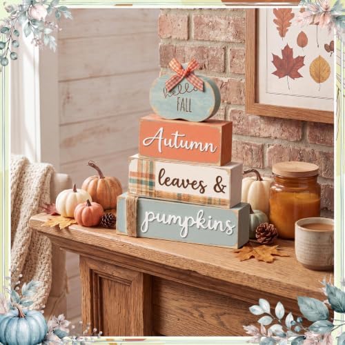 Colingmill 4 Pcs Fall Pumpkin Table Decoration Wooden Pumpkin Centerpiece