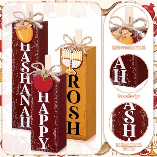 Redbaker 3 Pcs Happy Rosh Hashanah Table Decoration, Jewish New Year Decor