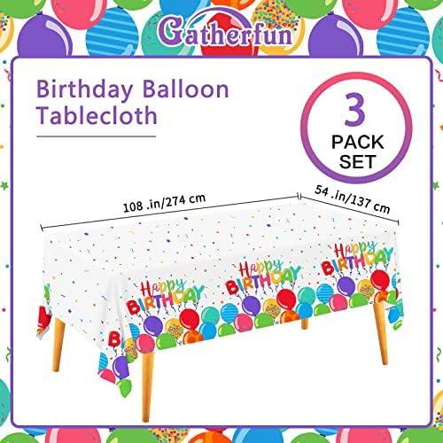 Gatherfun Birthday Disposable Tablecloth, Plastic Table Cover for Kid’s Birthday Party, 54”x108”, 3 PCS