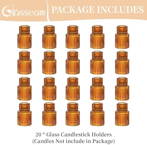 Glasseam Tapered Candlestick Holders Bulk: 20 Pcs Amber Fall Table Decor