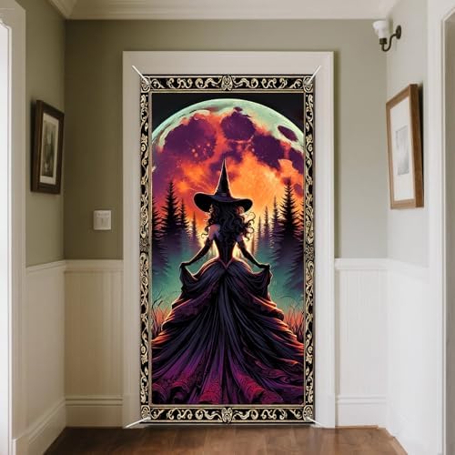 IVN Halloween Moonlit Witch Door Cover Decorations 35x71 Inch