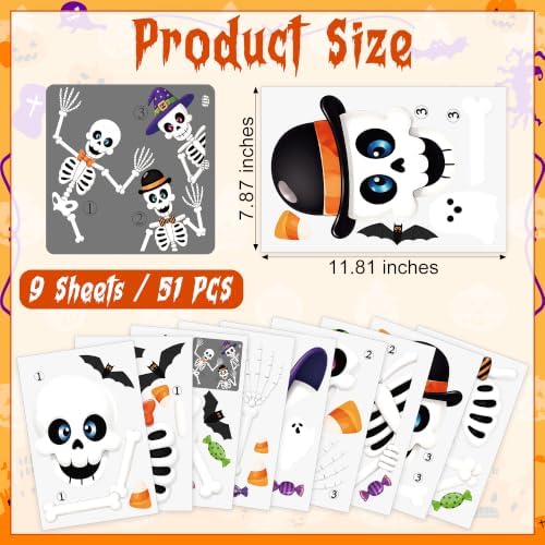 9 Sheets Halloween Party Decor, Skeleton Halloween Window Clings for Glass