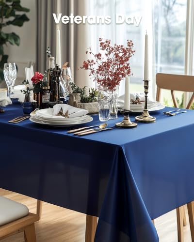 Pureegg Plastic Table Cloth Disposable 10 Pack, 54 x 108 Inch Table Cloths, Patriotic Decorations, Thanksgiving, Veterans Day Tablecloths, Rectangle, Plastic Cover, Leakproof & Sturdy, Navy Blue
