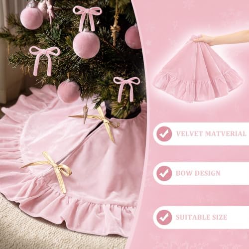 Velvet Christmas Tree Skirt, 36 Inches, Bow Style, Pink