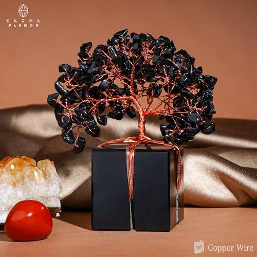 KARMAPLEDGE Chakra Tree of Life for Unique Gifts for Mom, Dad, Home and Office Decor, Handmade Black Obsidian Healing
