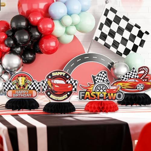 TONIFUL Two Fast 2nd Birthday Black and Red Race Car Themed Centerpieces