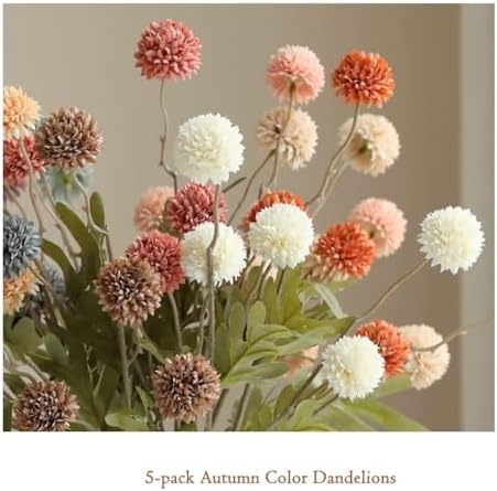 Laelfe Artificial Pompon Mum Burnt Orange, 5Pcs Fake Kiku Flowers Silk Small Mini Chrysanthemum Ball Faux Mum Decor for Vase Filler DIY Bouquet Centerpieces Arrangements Shower(Burnt Orange)