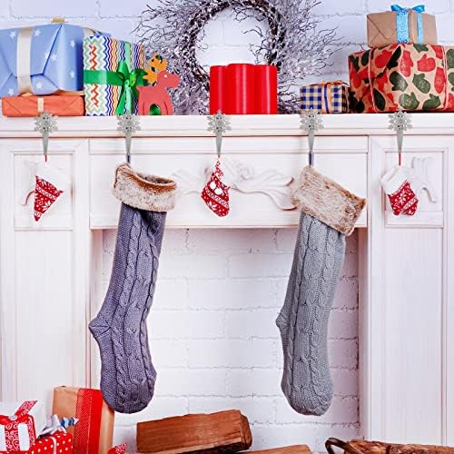 Peryiter 12 Pcs Snowflake Stocking Holders Metal Hooks for Mantle,Silver