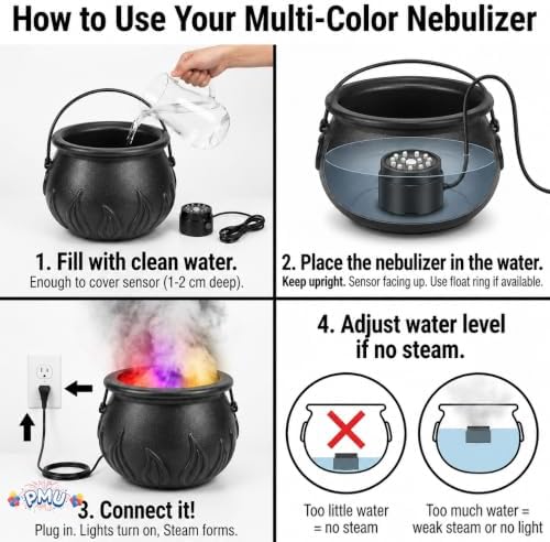 PMU 2pc Cauldron set, 10in Black Cauldron w/Mist Maker & Multicolor Fogger