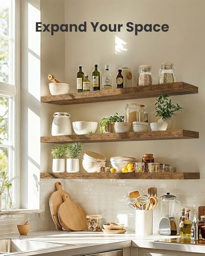 Amada 35.4" Floating Shelves for Wall Decor & Storage, Set of 3, Brown
