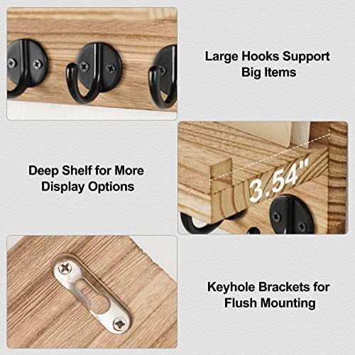 Lwenki Key Holder for Wall, Decorative Key and Mail Holder with Shelf Has Large Key Hooks for Bags, Coats – Paulownia