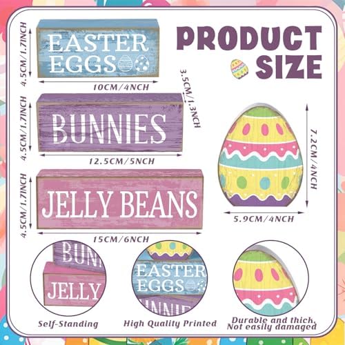 Lineshading 4 Pcs Easter Block Signs, Farmhouse Tiered Tray Decor Wooden