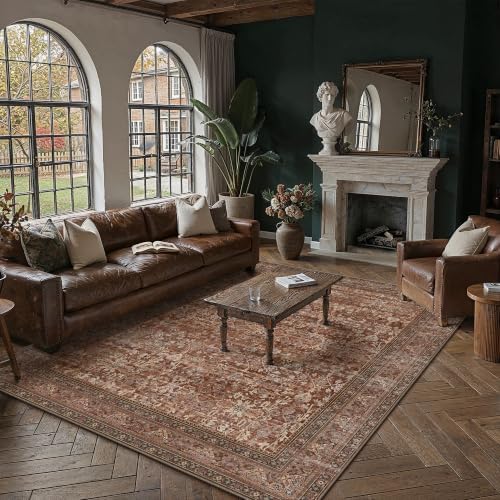 9x12 Red Rust Neutral Retro Area Rug