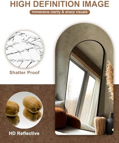 Delma Arched Full Length Mirror with Stand, 75x35 Black Floor Mirror