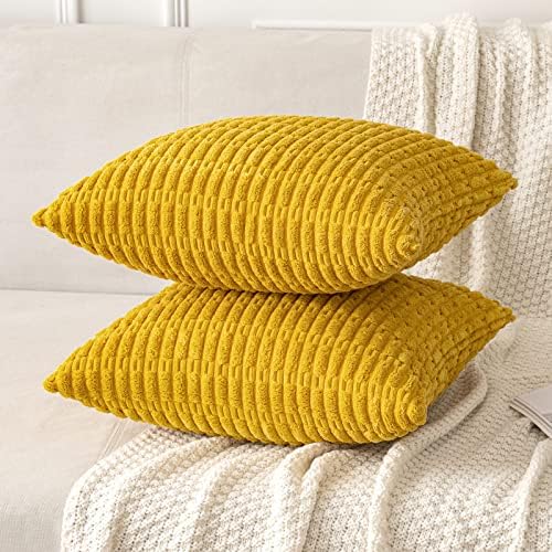 MIULEE Decorative Throw Pillow Covers 18x18 Mustard Yellow Pack of 2