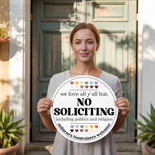 No Soliciting Round Wood Hanging Sign for Front Door,Do Not Knock or Ring Doorbell House Welcome Sign