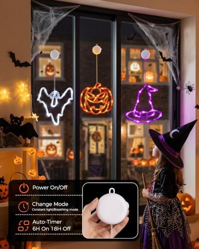 Minetom 3 Pack Halloween Windows Lights - Pumpkin, Ghost, Hat with Timer