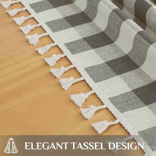 Softalker Gingham Rectangle Tablecloth with Tassel, Coffee, 55" x 120"