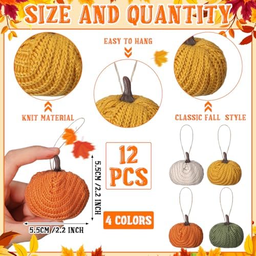 Knitgrip 12 Pcs Fall Pumpkin Hanging Ornaments Mini Tree Decor, Autumn