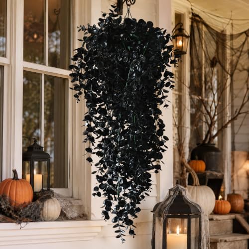 Waipfaru 4Pcs Artificial Hanging Plants, Black Halloween Wall Decor