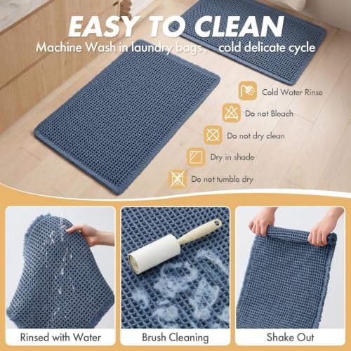 MIULEE Set of 2 Waffle Bathroom Rugs Boho Bath Mat Blue 20x32 Inch