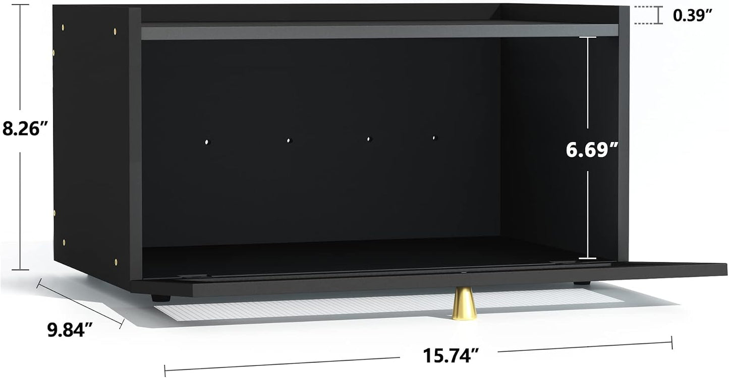 ETMI Black Bread Box for Kitchen Countertop - Modern bamboo Bread box with Window Bread Storage Container